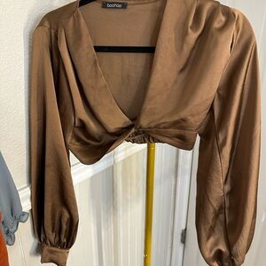 Boohoo Brown Satin Women's Top